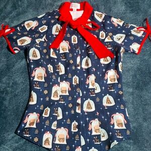 Unique Vintage Gingerbread Neck Tie Blouse